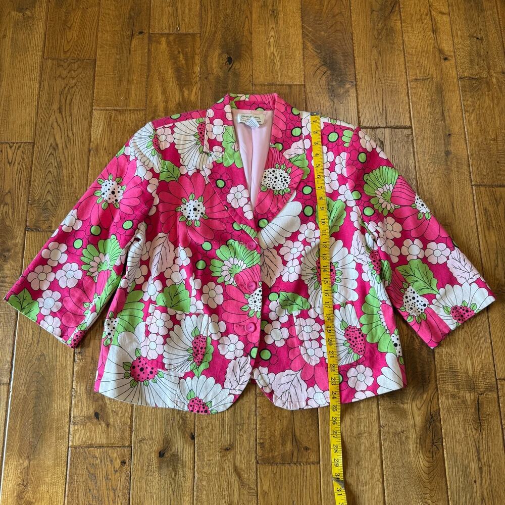 Giorgio Fiorlini Collection Linen Blend Pink Floral Blazer Jacket Women Plus 16W - Picture 3 of 6